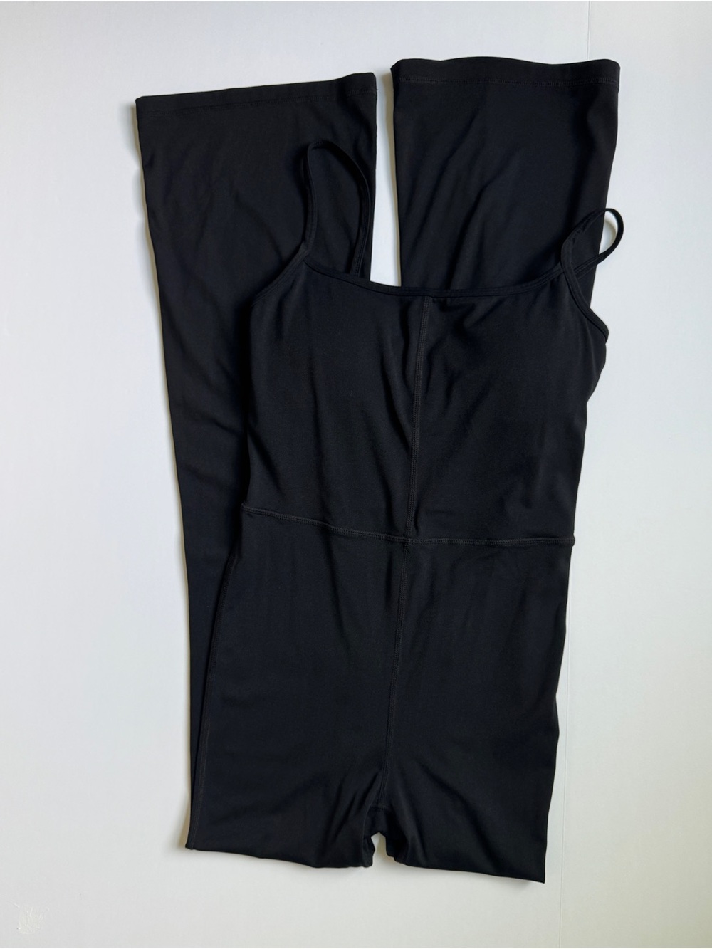 Quince Black Ultra-Kick Flare Jumpsuit with Adjustable Straps